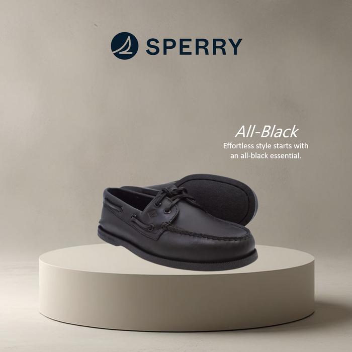 Sperry Top-Sider All Black Original - Sepatu Casual Pria Kulit Asli Anti Selip