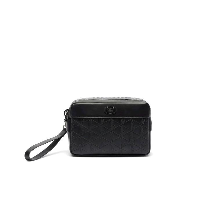 Lacoste Unisex Nomogramme Leather Clutch Pria / Wanita - Black