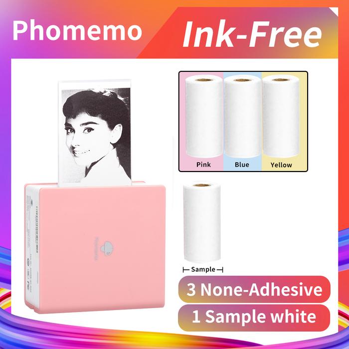 Printer Mini Phomemo M02 Printer Foto Termal dengan Gulungan Kertas