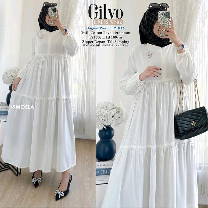 Gilvo Dress Maxy Gamis Polos Putih Hitam Katun Rayon Viscose Ld 100 Fit XL By Moela