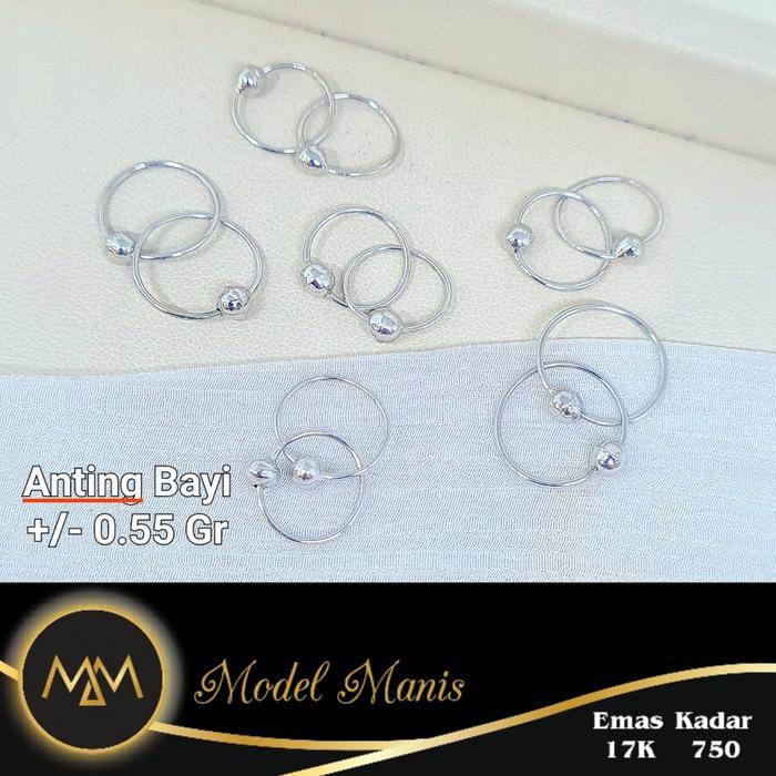 anting bayi emas putih 750 kadar 17 K