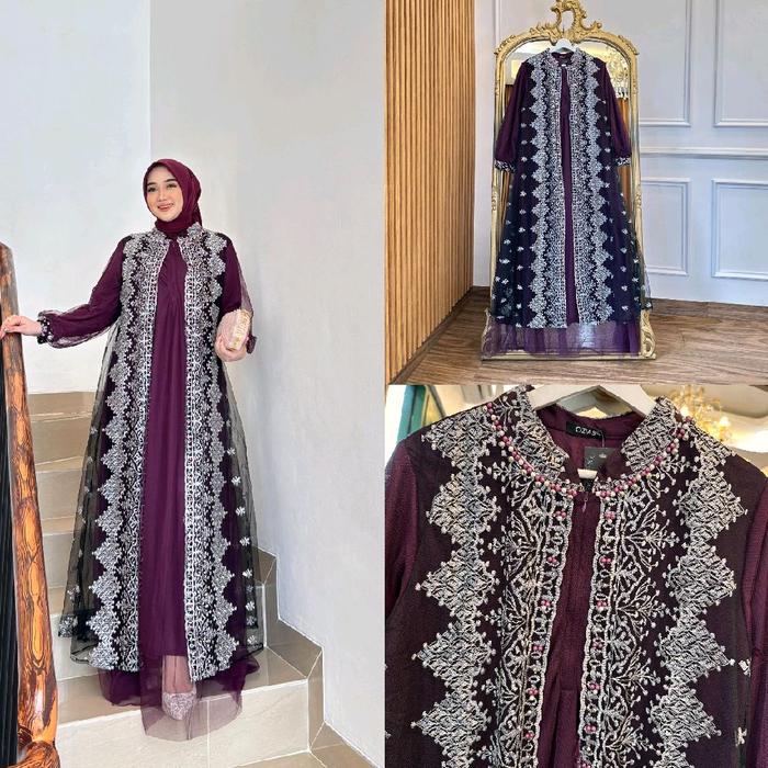 MIKASA DRESS BRUKAT BORDIR MIX TILE SIZE STANDAR BUSUI FRIENDLY Gamis Muslim Wanita Kondangan Lebara