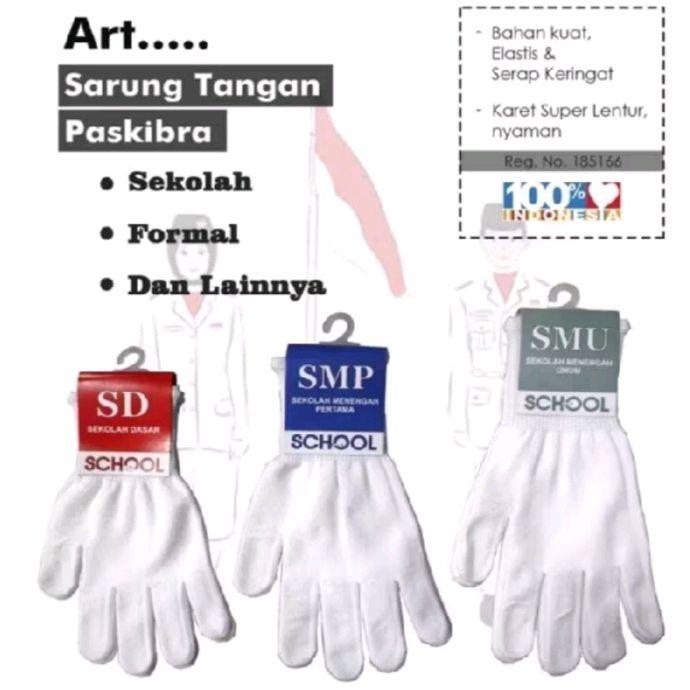 Sarung Tangan Paskibra Anak Sekolah SD SMP SMA Bahan Katun Spandek Full Jari Putih Formal Model Polo