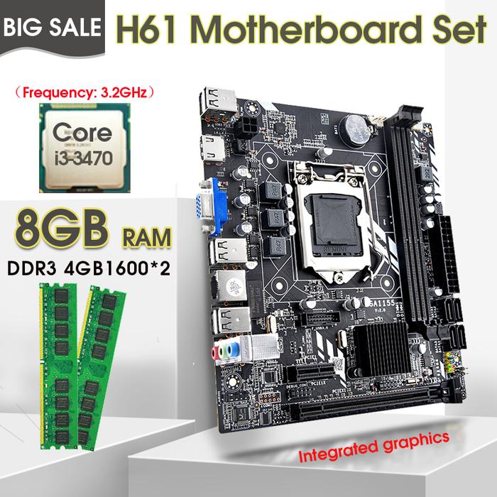 H61 LGA 1155 Motherboard KIT with I5 3470 Processor and DDR3