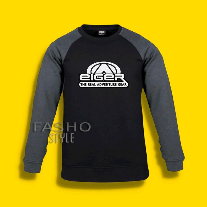 Sweater Kasual Eiger Reglan Kombinasi Adem Tebal  Crewneck Pria Wanita Keren Hoodie Distro Fleece Un