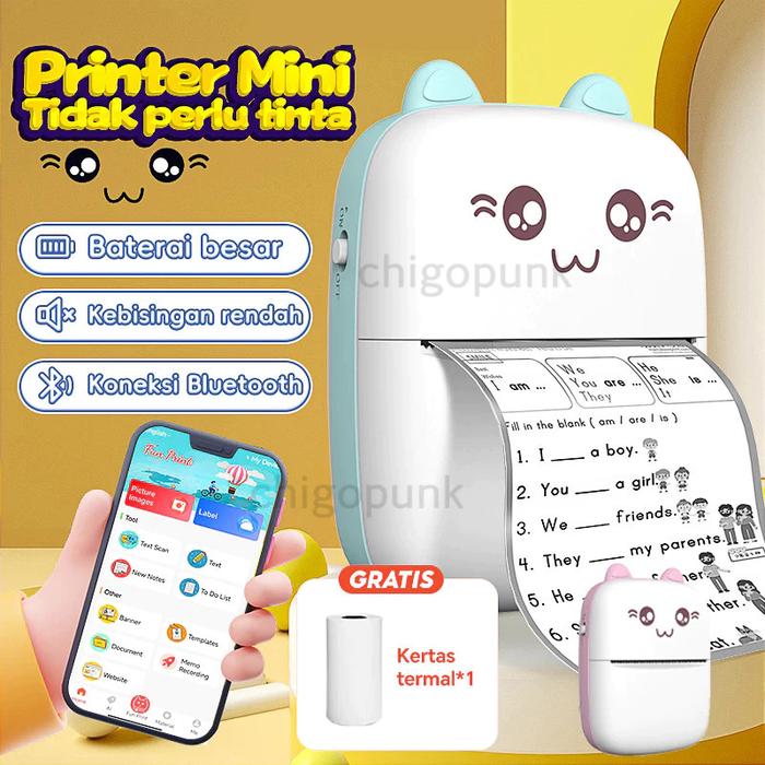 Alat Printer Bluetooth Mini Portable Label Printer Thermal Foto Memo Receipt Printer for Student