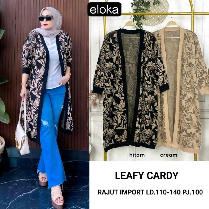 leafy cardigan long tunik wanita bahan rajut import ld 140 cm