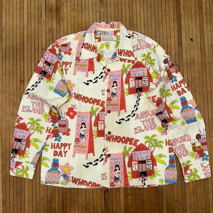 SUN SURF By TOYO ENTERPRISE JAPAN AND HULA DANCER TROPICAL PATTERN AOP LONG SLEEVE HAWAIIAN ALOHA SH