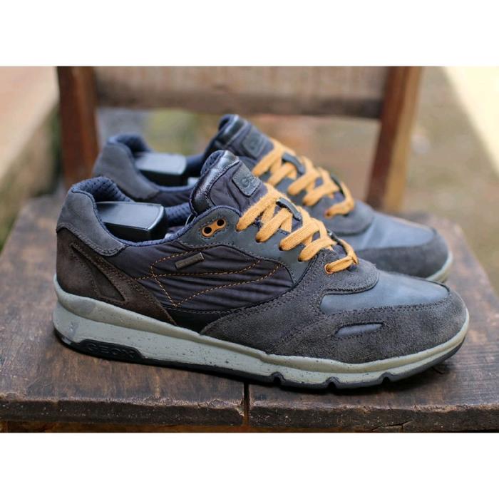 Sepatu Sneakers Casual Geox Respira Italian Pattern Leather Kulit Nylon Ampibhiox not Ecco Clarks Va