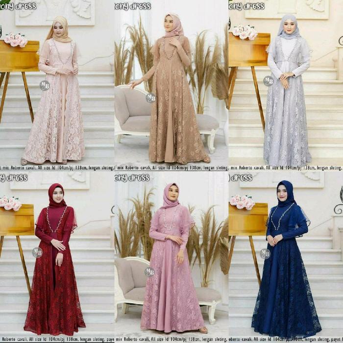 HARMONY DRESS DRESS PREMIUM ORI / BAJU SERAGAM GAMIS BROKAT WANITA JUMBO / GAUN BRUKAT BIRU NAVY MER