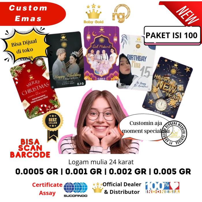 PAKET ISI 100PCS Custom Emas Mini Baby Gold Dan RichGold 0.0005 GR/0.001 gr / 0.002 gr / 0.005gr