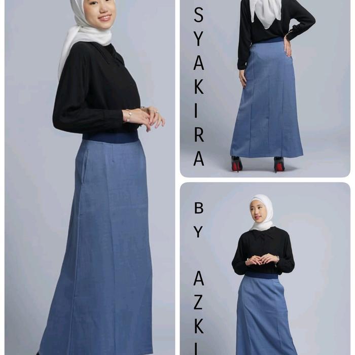 Rok Kerja Kantor Kasual Wanita A Line Panjang Modern Kekinian Pinggang Full Karet Elastis Polyester 