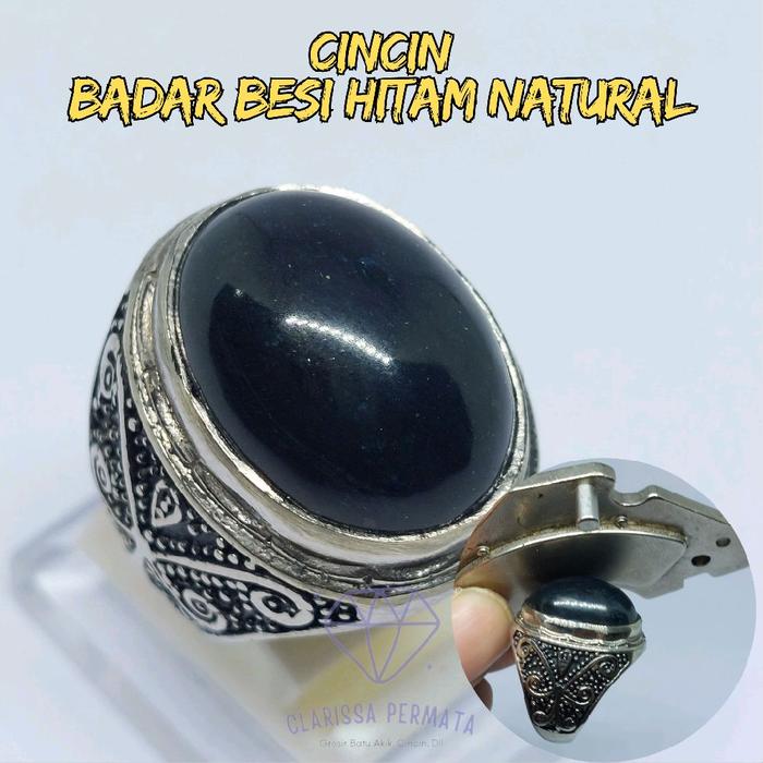 Batu Cincin Badar Besi Asli Nempel Magnet Batu Akik Aktif Hitam Original 100℅ Ring Elegan Cincin Pri