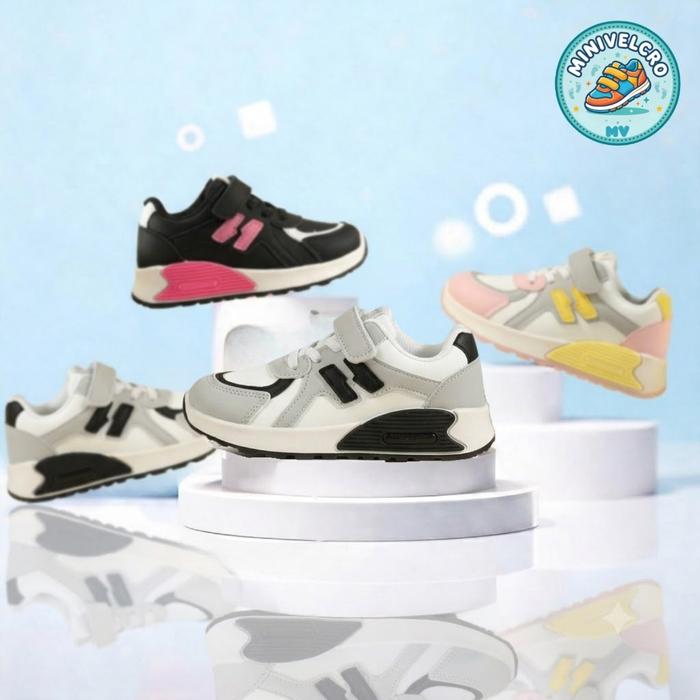 MINIVELCRO Sepatu Sneakers Olahraga Anak Laki & Perempuan TK SD Abu Pink Hitam Running YN-XYY6305