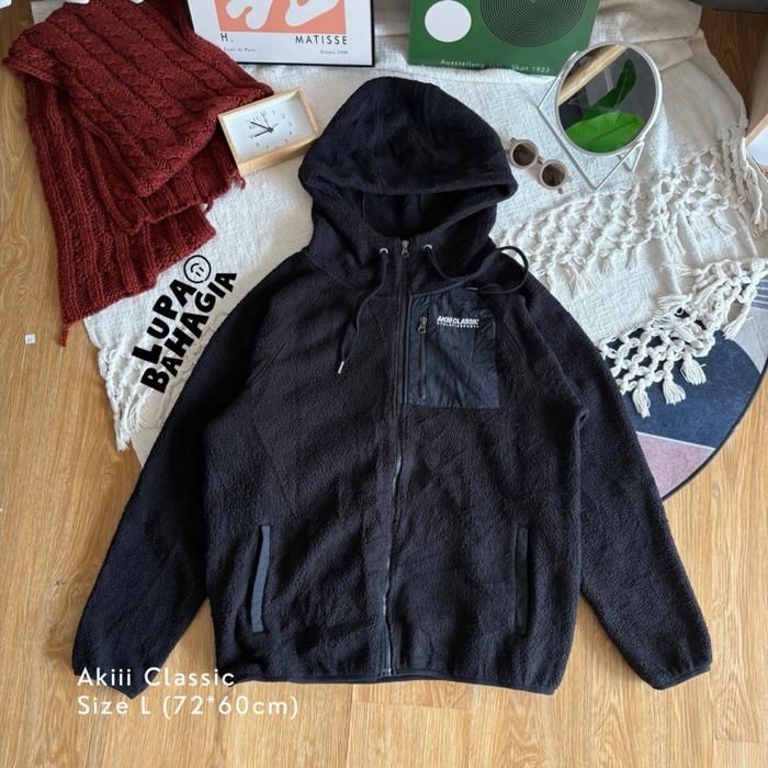 AKIII CLASSIC Black Sherpa Zipper Hoodie Jaket size L