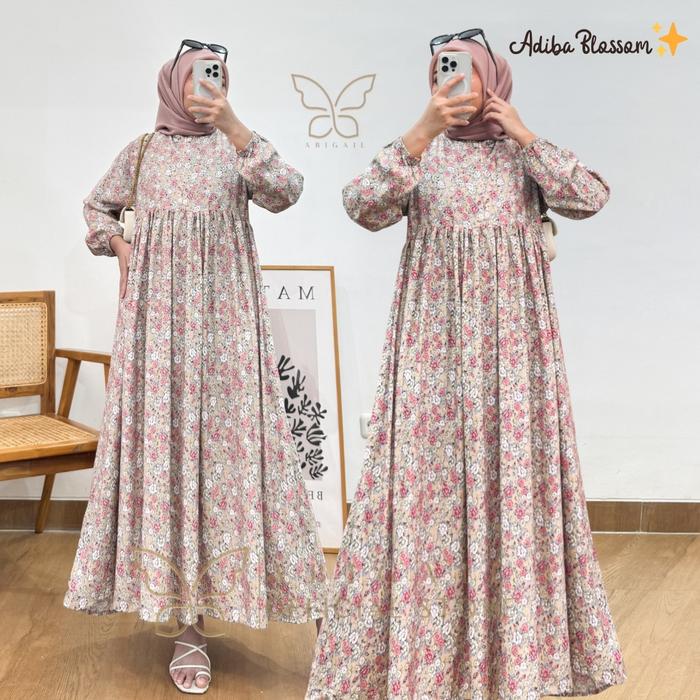 Midi Dress Motif Kekinian Rayon Premium Jumbo Busui Model ADIBA