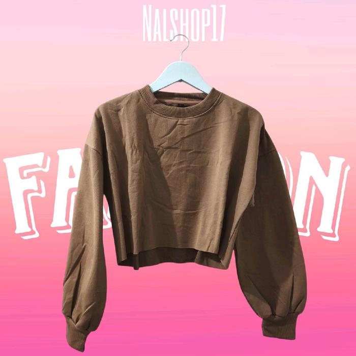 Nalsshop17 - Crewneck Crop choco&purple wanitaa