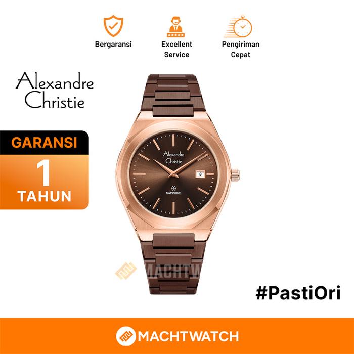 Jam Tangan Pria Alexandre Christie AC 8710 MD BROBOSG Men Sapphire Brown Dial Brown Stainless Steel 