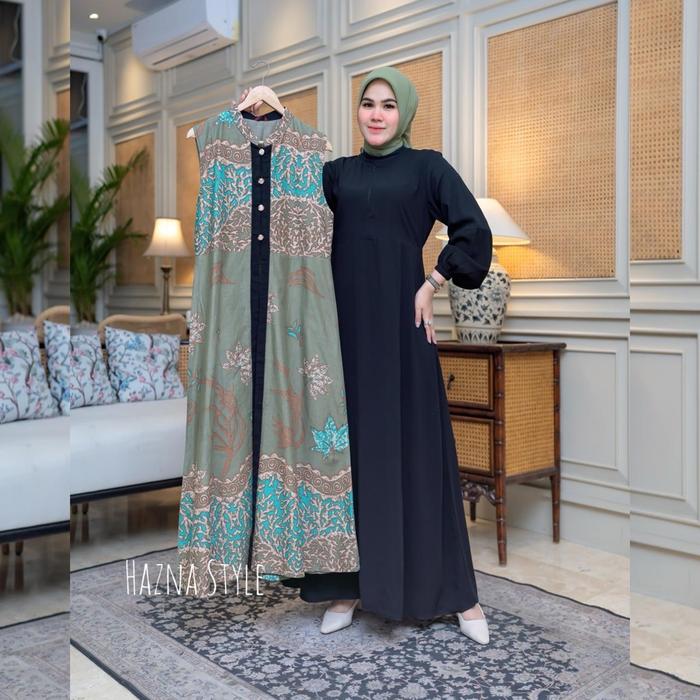 Gamis Batik Pesta 2 in 1 Mewah Kombinasi Jack Black Dress Mewah Dress Pesta Gamis Batik Kekinian Can