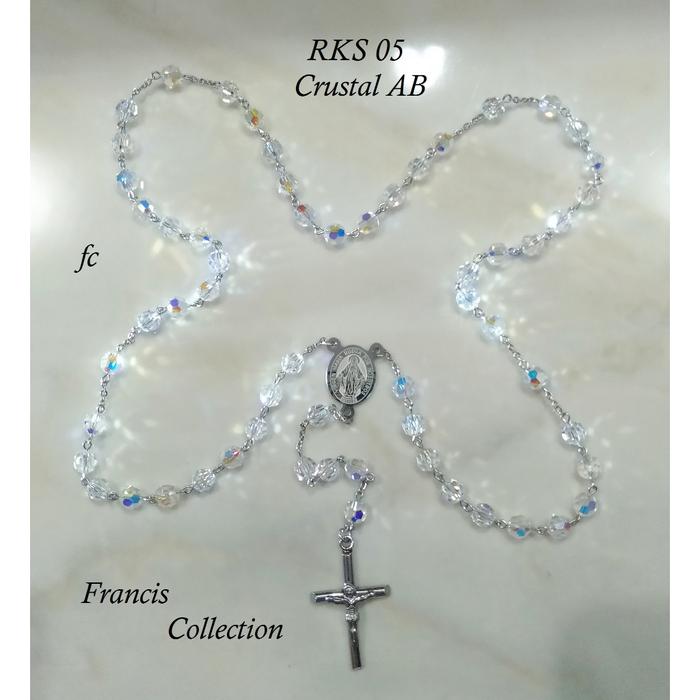 RKS 05. Kalung Rosario Kristal Swarovski asli model Bulat ukuran 6mm. Tersedia dalam berbagai warna