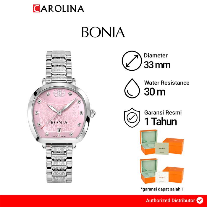 Jam Tangan Wanita Bonia B10765-2377 Sonia Pink Dial Silver Stainless Steel Band  Watches