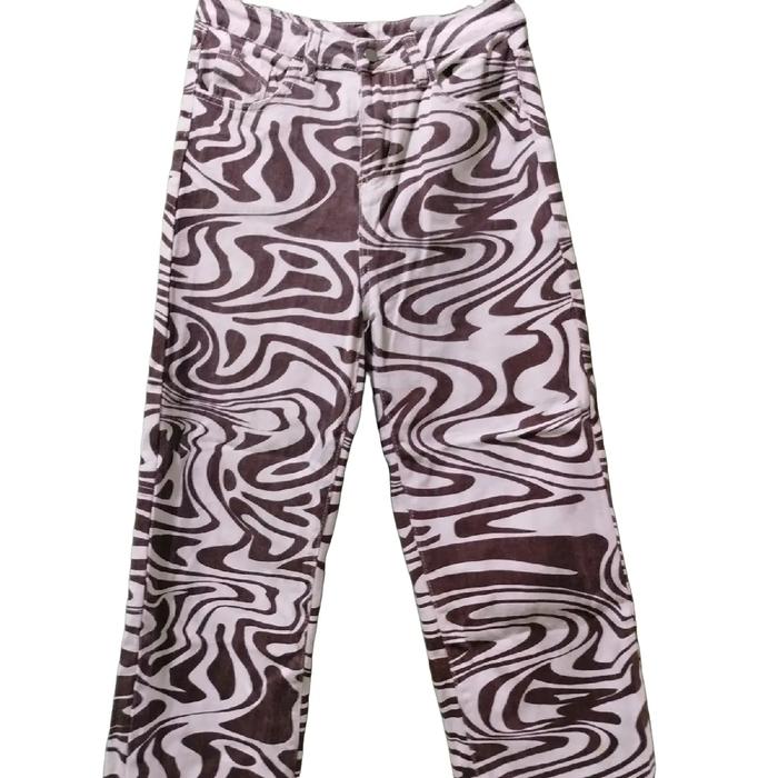 Celana Jeans Wanita Highwaist Zebra (Coklat) - Katun, Denim, Panjang, Hitam, Motif, Cewek, Cutbray, 