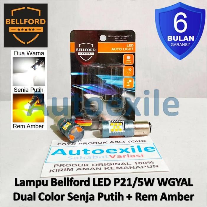 BELLFORD LED S25 P21/5W BAY15D WGYAL MINI PROJIE 12V 24V 2WARNA PUTIH AMBER LAMPU REM STOP MOBIL DAN