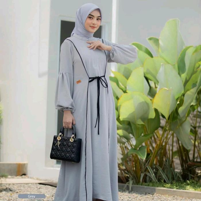 Gamis/dress wanita muslimah kekinian terlaris termurah ar rafi daily Crinkle Dewasa Lebaran Mewah Pe