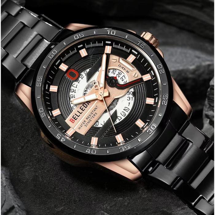 Jam Tangan BELLEDA 9382 Rantai Stainless Steel Tanggal Aktif Anti Air Watches