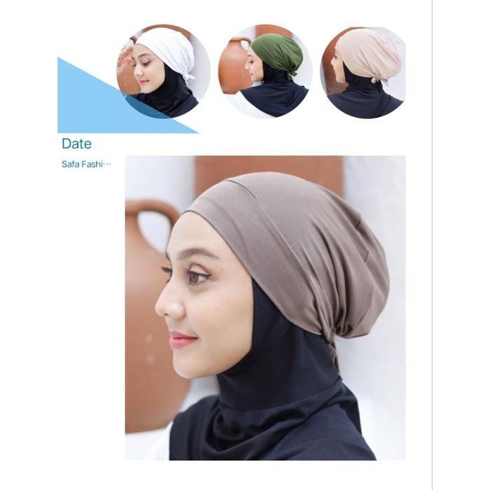 Ciput Rajut Kaos Tali Turki Anti Bakterial Anti Pusing untuk Hijab Menutup Dagu - Pita Premium inner