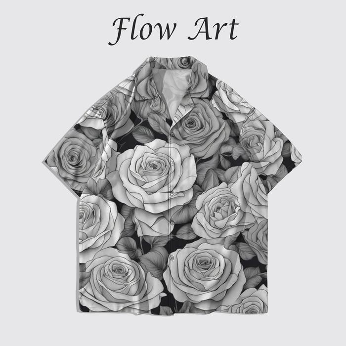 FLOW ART Kemeja White Rose Style Fashion Print | FA151