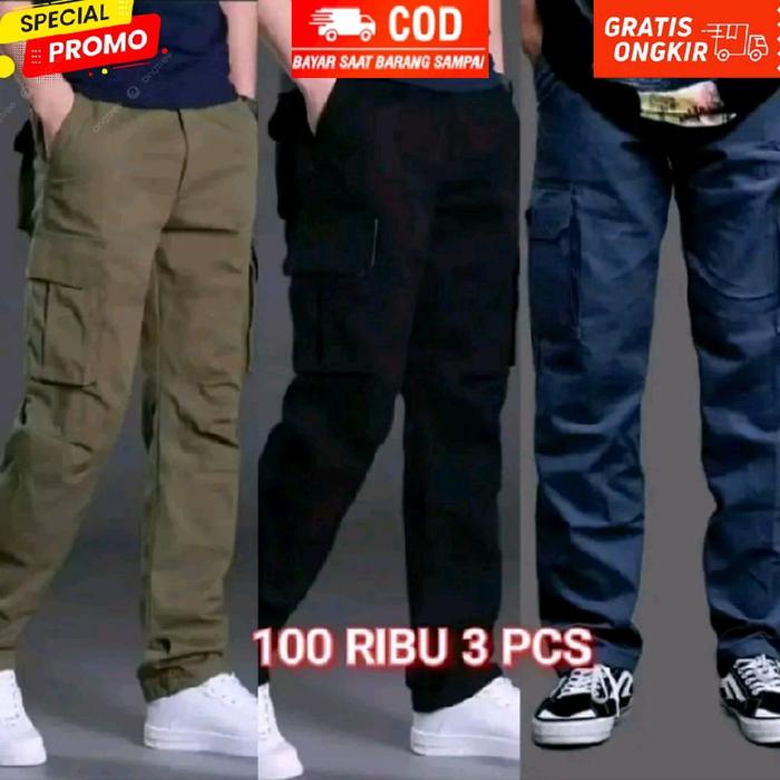 [BELI 1 DAPAT 3 PCS 100 RIBUAN DAPAT BISA COD] Celana Cargo Kargo Panjang Pria Cowok Dewasa Katun Tw