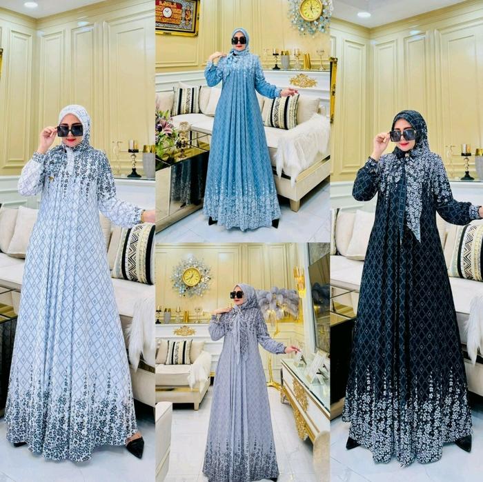New collection gamis set hijab segi empat  " Kanaya S e t “ by nita Ceruty Muslim Wanita Couple Dres