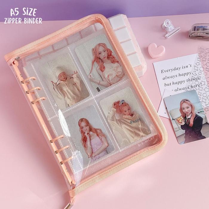 Irnanuria Shop Zipper Photocard Binder 6 Ring A5 / Binder Album Photocard Polaroid [Ready / Bisa Cod
