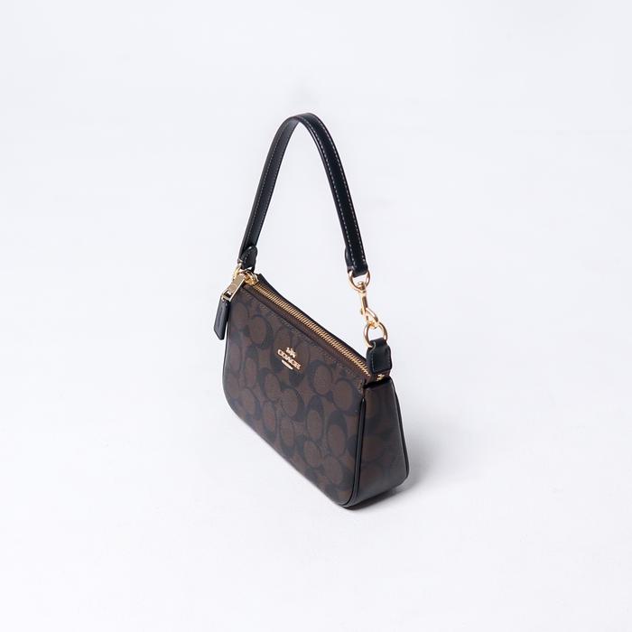 Tas COACH MONOGRAM DARK BROWN BLACK GHW HOBO BAG 100% ORIGINAL - 19X11X5CM