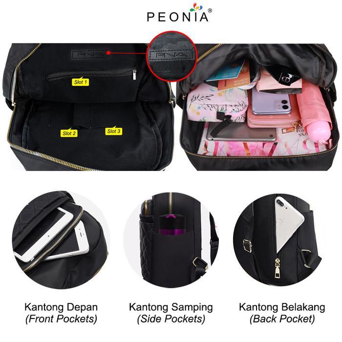 Peonia Pna Genna Water Resistant Ransel Korea Tas Wanita Punggung Kantor Kerja Sekolah Kuliah Outdo