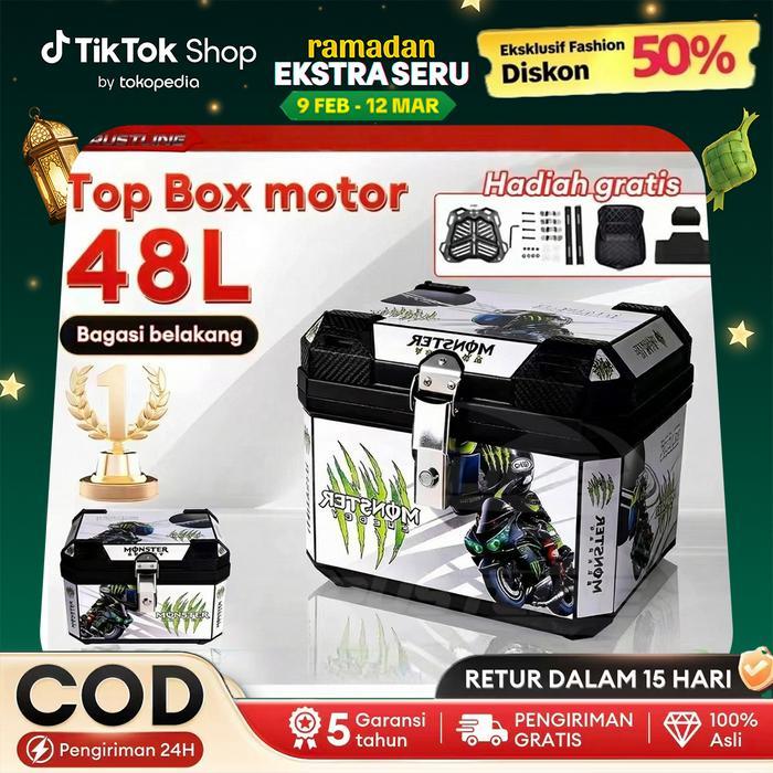 【100% barang asli 】48 L Kapasitas Besar Tahan air  Box Belakang Motor Kotak penyimpanan MOTOR MURAH 