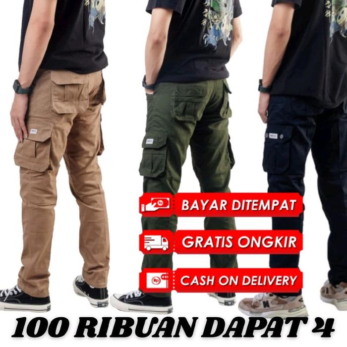 [PROMO SPESIAL 100 RIBUAN DAPAT 3 PCS BISA COD] Celana Cargo Kargo Panjang Pria Cowok Dewasa Katun T