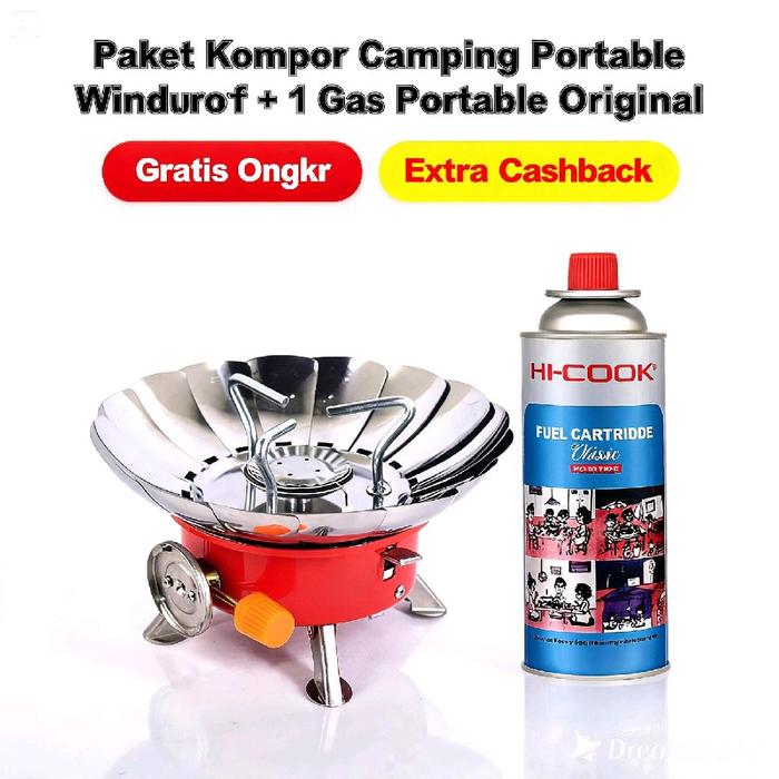 Paket Hemat Kompor Portable Dan Gas Portable / Kompor Camping Kembang Mini Dan Gas Portable