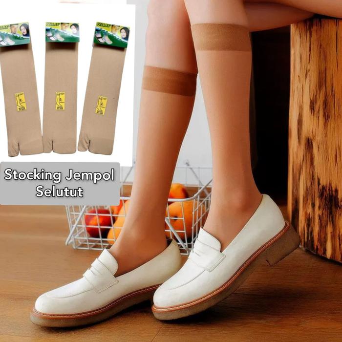ITSHOPING - Stoking Jempol Wanita Selutut Kaos Kaki Kulit Tipis Transparan Stocking Jempol Panjang S