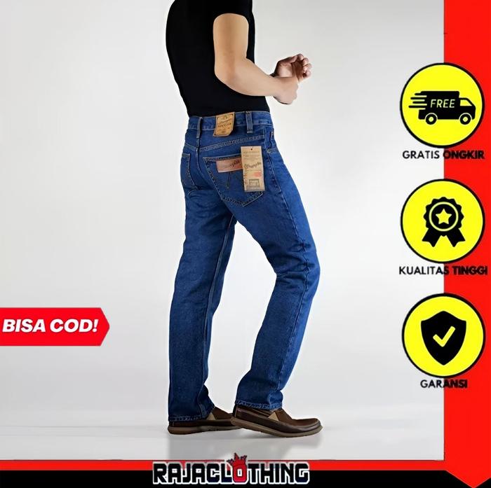 RCL - Celana Jeans Wrangler Biru Tua Standar Reguler Original Pria Size 28-38 Panjang Standar Regule