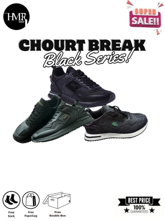 Sepatu Sneakers Unisex Pria Wanita Casual Running Lacoste Court Break Black Series