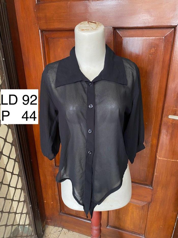 Kemeja Hitam Nerawang Black Sheer Shirt No Furing - preloved
