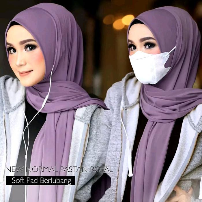 Kerudung JILBAB PASHMINA NEW NORMAL HIJAB MASKER / PASTAN ROYAL JERSEY. LUBANG TELINGA Muslim Hitam 