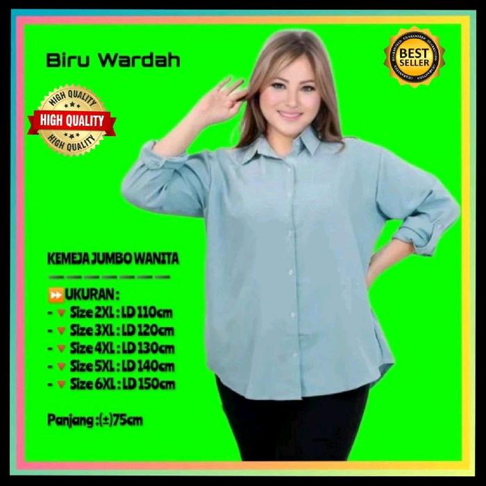 Baju Atasan Kemeja Jumbo Wanita 2XL 3XL 4XL 5XL 6XL Blouse Kerja Kantor Tunik Bigsize Blus Biru Ward
