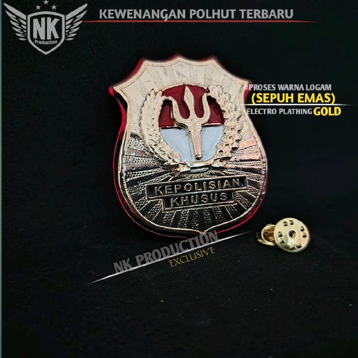Bros Kewenangan Terbaru Polhut Merah Putih dengan Electro Plating Gold Serpuh Emas Asli - Clips, Ret