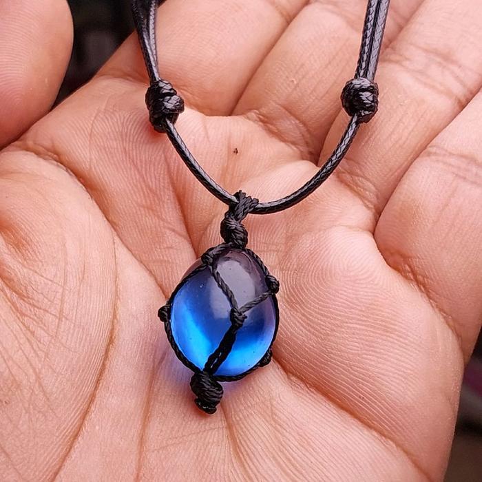 kalung  batu kyanite telur batu permata biru