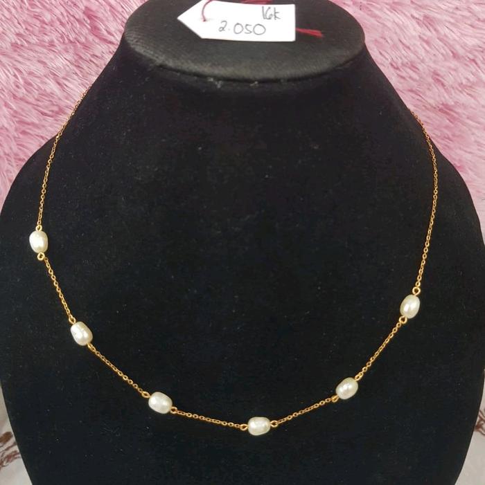 KL35JM70JM Kalung model rantai vensi variasi mata mutiara emas kuning asli 2.050gr 48,6gr 16K