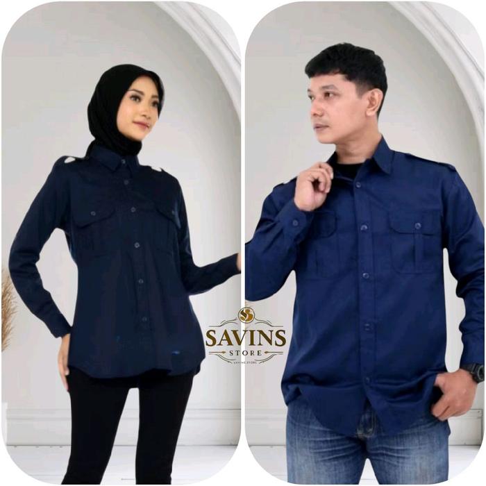 Baju PDL PDH biru dongker NAVY lengan panjang Kemeja PDH wanita dan laki-laki baju PNS Navy baju lap