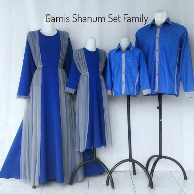 gamis shanum warna biru elektrik list abu/gamis lebaran keluarga/gamis lebaran terbaru/gamis couple 